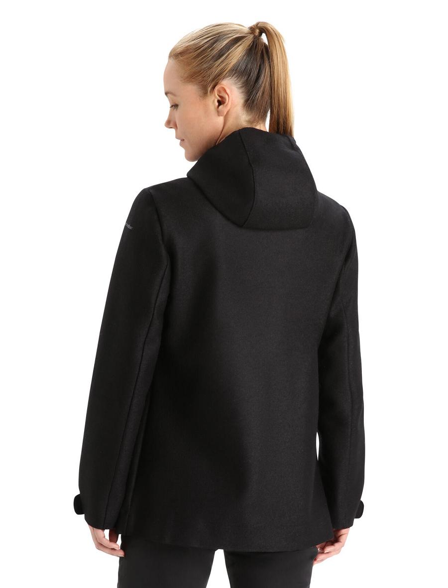 Black Women's Icebreaker Felted Merino Hooded Jackets | USA 1652WNBY